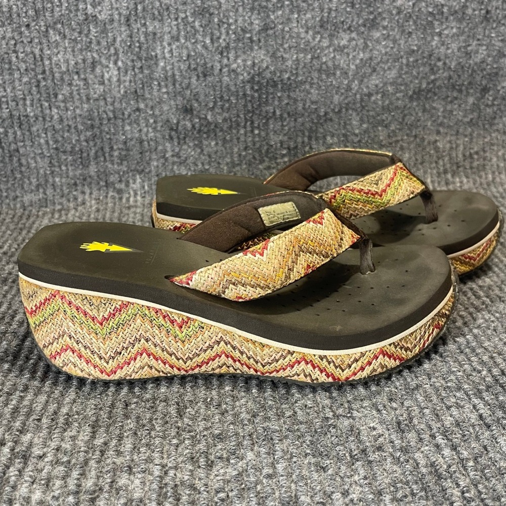 Volatile Thong Wedge Flip Flops Women 6 Brown Chevron Raffia Platform Y2K Chunky